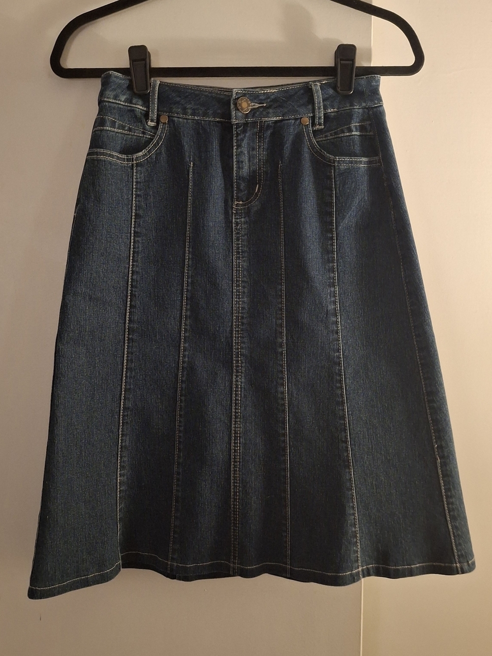 Christopher & Banks Women's Dark Blue Denim A-Line Panel Skirt